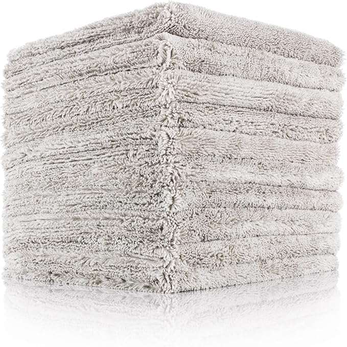 The Rag Company - Creature Edgeless Auto Detailing Towels; Professional 70/30 Blend, Dual-Pile Plush Microfiber, Buffing & Polishing, 420gsm - 16in x 16in - Ice Grey - 10-Pack