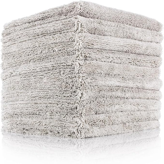The Rag Company - Creature Edgeless Auto Detailing Towels; Professional 70/30 Blend, Dual-Pile Plush Microfiber, Buffing & Polishing, 420gsm - 16in x 16in - Ice Grey - 10-Pack