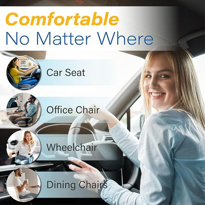 Car Seat Cushion, Ergonomic Memory Foam Car Cushion for Sciatica Pain Relief, Larger Driving Seat Pillow for Short Drivers on Long Drives - Butt Pillow for Truck, Office, Wheelchair - Black&Gray