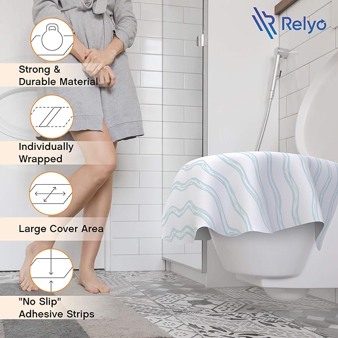 Relyo Disposable Toilet Seat Cover for Travel – 20 Pack with Covers Wrapped in Sets of 2, Non-Flushable Liners, Fits Most Seats – Kids, Toddlers, Adults (Waves, 20)