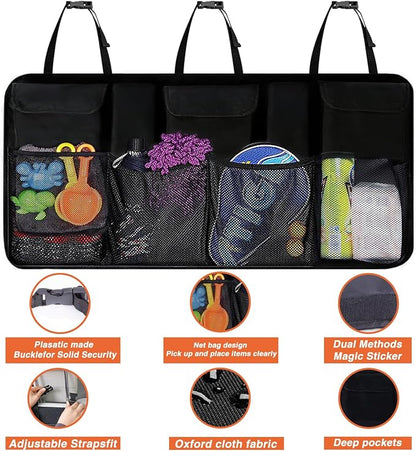 Car Trunk Organizer Large Capacity Back Seat Car Organizer with 8 Pockets Collapsible Car Storage Bag for SUV, Truck, MPV 42.5"*20" - Car Accessories Black