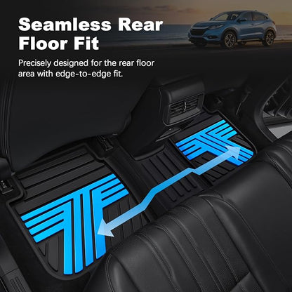 Floor Mats Fit for Honda HRV 2016 2017 2018 2019 2020 2021 2022, All Weather Custom Fit HR-V Rubber Floor Liner Accessories, 1st & 2nd Row, Black & Blue