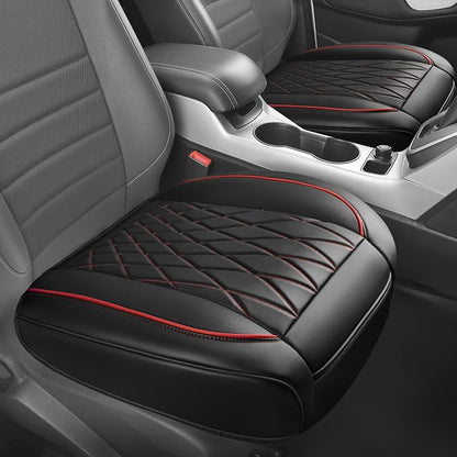 CAR PASS 2 Pack Leather Front Car Seat Covers, Bottom Seat Covers Full Wrapped with Storage Pocket, Anti-Slip PU Seat Protectors,Waterproof Seat Cushion Pad Universal Fit Sedan SUV Truck, Black/Red