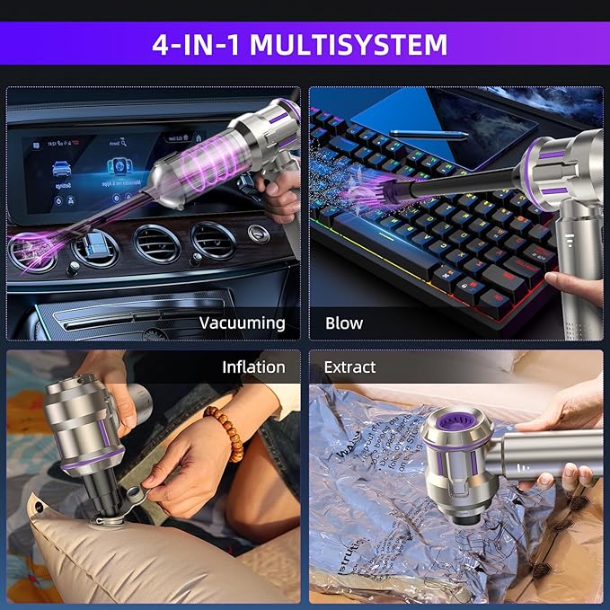 Handheld Vacuum Cleaner, 28000Pa 4 in 1 Handheld Vacuum Cordless, One-Touch Dust Removal, 3 Speeds Brushless Motor Mini Vacuum, Car Vacuum Portable Cordless for Office, Home, Kitchen, Car, Pet Hair