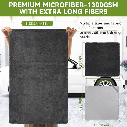 Car Drying Towels Extra Large Super Absorbent 1300gsm with Plush Edgeless, Microfiber Drying Towels for Cars, Trucks, SUVs, 25in x 36in (Grey)