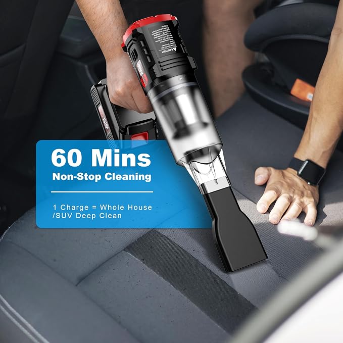 Car Vacuum Cordless, 35000PA Strong Suction Handheld Vacuum with 2 Detachable Batteries, 60Min Runtime Portable Vacuum Cleaner for Car Detailing, Pet Hair, Home Couch & Office, 350ML XL Dust Cup