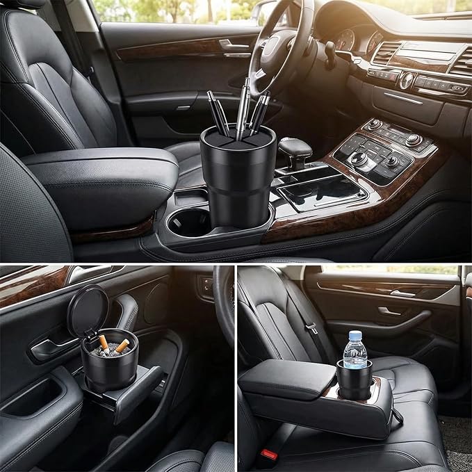 FIOTOK Car Trash Can with Lid, Mini Auto Garbage Can Leakproof Vehicle Trash Bin Fits Cup Holder in Console or Door for Automotive Car, Home, Office, Kitchen, Dinning Room 2 Packs