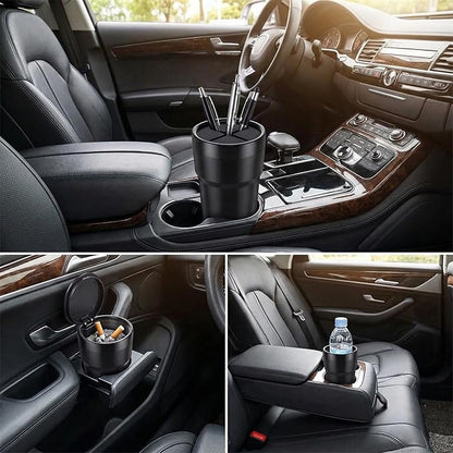 FIOTOK Car Trash Can with Lid, Mini Auto Garbage Can Leakproof Vehicle Trash Bin Fits Cup Holder in Console or Door for Automotive Car, Home, Office, Kitchen, Dinning Room 2 Packs