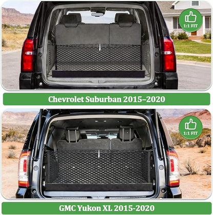 3-Layer Cargo Net for Chevrolet Suburban, GMC Yukon XL 2015-2020, Zipper Bag Trunk Net for SUV, Heavy Duty Oxford Cargo Organizer Storage Nets with Carabiners