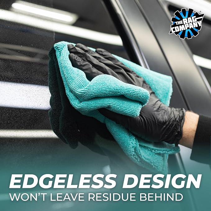 The Rag Company - The Creature Edgeless Microfiber Detailing Towels – 420GSM Professional Grade All-Purpose Cloths for Wax, Polish, & Sealant Removal, Teal, 16in x 16in (10-Pack)