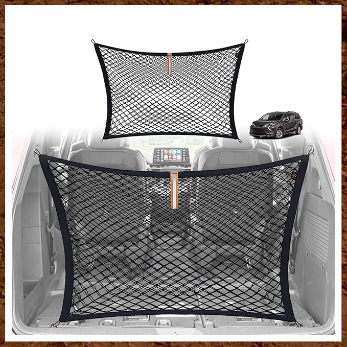 Muslogy Truck Bed Cargo Net Trunk Netting Compatible with 2021-2025 2026 Toyota Sienna Accessories, Pickup Cargo Organizer SUV Sedan Storage Net w/Heavy Duty Carabiners