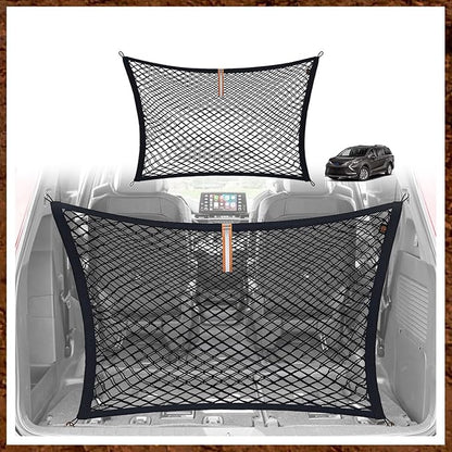 Muslogy Truck Bed Cargo Net Trunk Netting Compatible with 2021-2025 2026 Toyota Sienna Accessories, Pickup Cargo Organizer SUV Sedan Storage Net w/Heavy Duty Carabiners