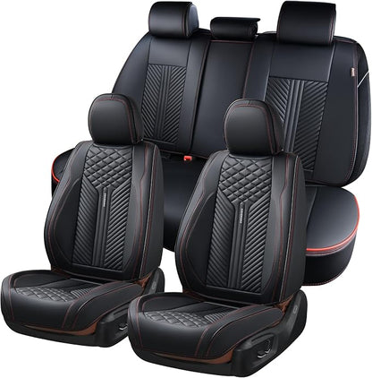 Coverado Car Seat Covers Full Set, 5 Seats Leather Seat Covers for Cars, Waterproof Front and Rear Car Seat Protectors Cushions Universal Fit Most Vehicles (Black)