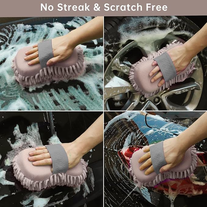 4 Pack Car Wash Mitt, BELPAIR Microfiber Sponge Cleaning Mitten for Window Cleaner, Non Scratch Sponges Auto Supplies Duster Kit Premium Washing Scrub Foam for Care Tools Foaming Cleaner (Grey)