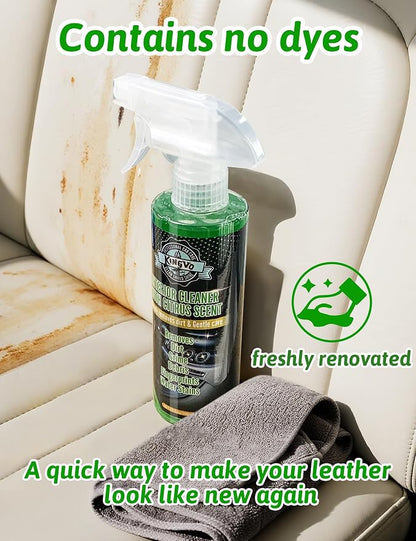Car Interior Cleaner Spray, Multipurpose Leather Seat Cleaner Upholstery Car Cleaning Kit with Citrus Flavor Auto Dashboard Vinyl Detailing Supplies Kit,10 OZ