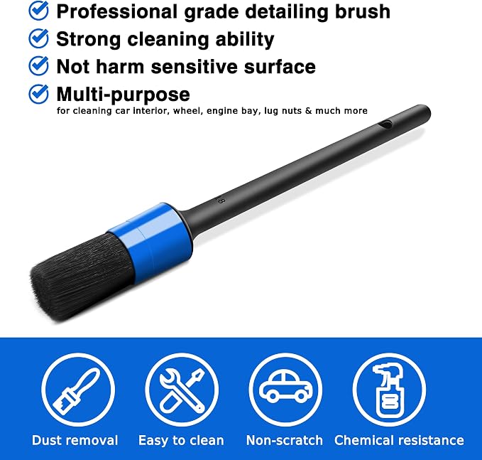 HMPLL 10pcs Detailing Brush Set, Multi-Purpose Car Detailing Brushes for Cleaning Car Interior, Exterior, Engine, Leather, Including 5 car Cleaning Brush, 3 Wire Brush, 2 Air Vent Brush,Blue