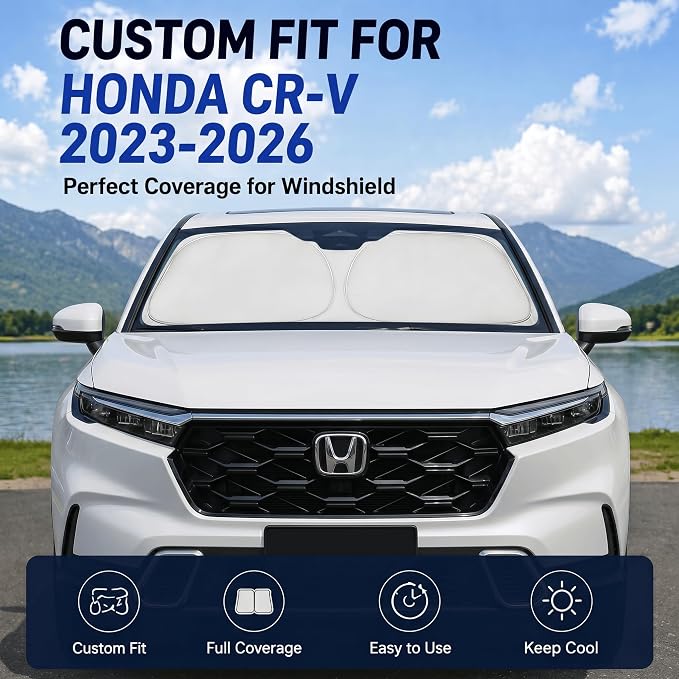 Custom Fit Windshield Sun Shade for Honda CRV CR-V 2023-2026 | Custom Fit Windshield Cover, Blocks UV Rays, Double-Layer Heat Shield, Durable Frame, Easy Fold & Storage