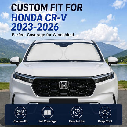 Custom Fit Windshield Sun Shade for Honda CRV CR-V 2023-2026 | Custom Fit Windshield Cover, Blocks UV Rays, Double-Layer Heat Shield, Durable Frame, Easy Fold & Storage