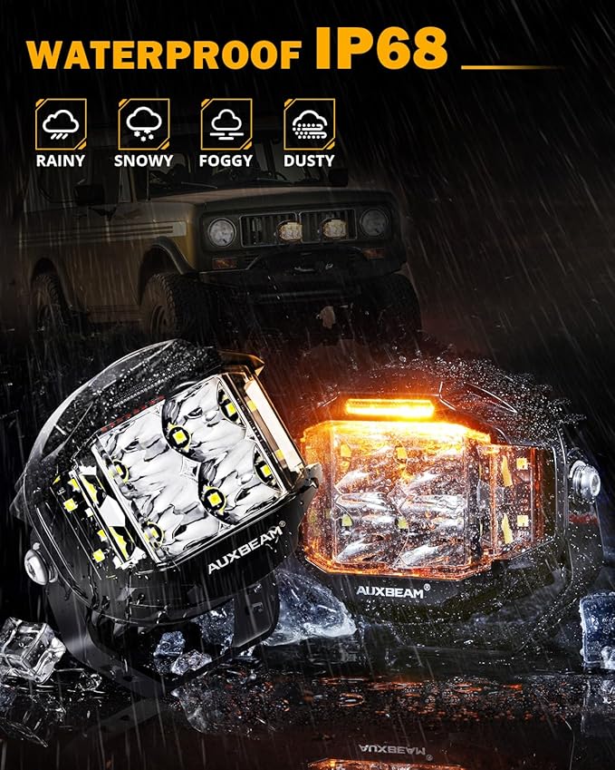 Auxbeam 4 Inch V-MAX Series LED Pods with Side Shooter, 92W Round Offroad Driving Lights with Amber DRL, Super Bright 270° Wide Range Spot Flood Combo Light Bar Auxiliary Light with Wiring Harness Kit