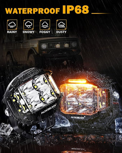 Auxbeam 4 Inch V-MAX Series LED Pods with Side Shooter, 92W Round Offroad Driving Lights with Amber DRL, Super Bright 270° Wide Range Spot Flood Combo Light Bar Auxiliary Light with Wiring Harness Kit