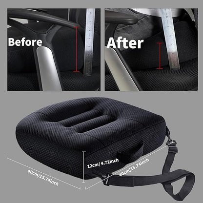 Universal Booster Seat Cushion with Adjustable Height, Breathable Mesh Portable Design with Straps, Improve Vision Improve Sitting Posture Stress Relief Driving Office Family Outdoor - Black