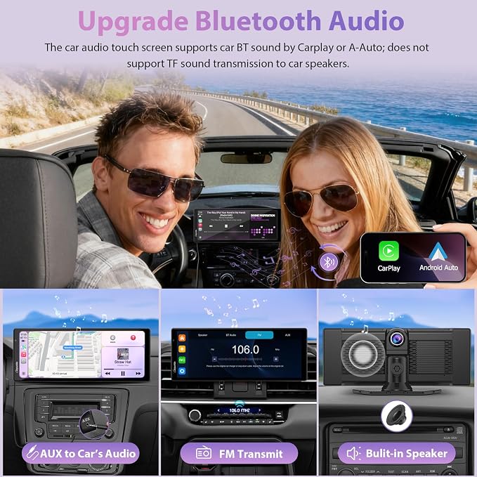 CarpurideW903S3 9.33 Inch HD Wireless Carplay & Android Auto Screen, 4K Front + Wired 1080P Rear + Infrared Camera, with Loop Recording, Bluetooth, GPS, FM, Super Link, 64GB TF