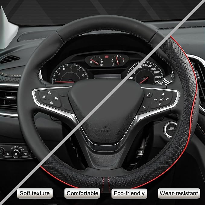 West Llama Customized Auto Car Steering Wheel Cover for Chevy 14.5-15 inches, Steering Wheel Cover for Chevrolet(Black Line-Standard Size)