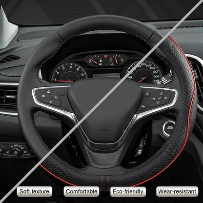 West Llama Customized Auto Car Steering Wheel Cover for Chevy 14.5-15 inches, Steering Wheel Cover for Chevrolet(Black Line-Standard Size)