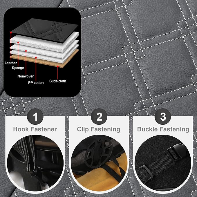 CAROMOP Luxury PU Leather Car Seat Covers Front Set - Anti-Stain Waterproof Automotive Seat Covers for Cars - Universal Car Interior Covers Seat Protectors for Sedans SUVs Pick-up Trucks (Gray)