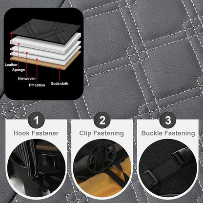 CAROMOP Luxury PU Leather Car Seat Covers Full Set-Waterproof Seat Protectors with Split Bench Seat Covers for Cars-Universal Cars Interior Covers for Sedans, SUVs, Pick-up Trucks(Gray/Gray Line)