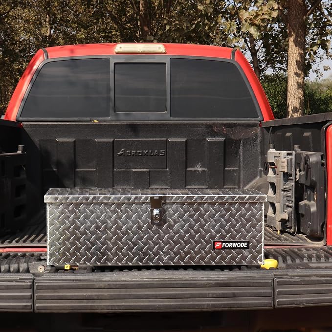 FORWODE 30 Inch Truck Bed Tool Box, Aluminum Heavy Duty Trailer Tool Box for Pickup Truck Bed RV, Toolbox Storage Box with Handle and Lock - Silver