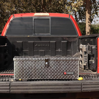 FORWODE 30 Inch Aluminum Truck Tool Box Lockable Truck Bed Tool Box Waterproof Truck Bed Storage Box with Side Handle Truck Tool Chest for Pickup, Truck Bed, RV, Trailer & Garage (Silver)