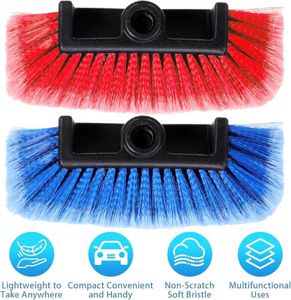 Vesici Car Wash Brush Head with Soft Detailing Bristle Flow Thru Car Cleaning Brush Exterior Car Wash Equipment for Auto Truck RV Boat Camper Washing, 10 Inch(Red, Blue,2 Pcs)