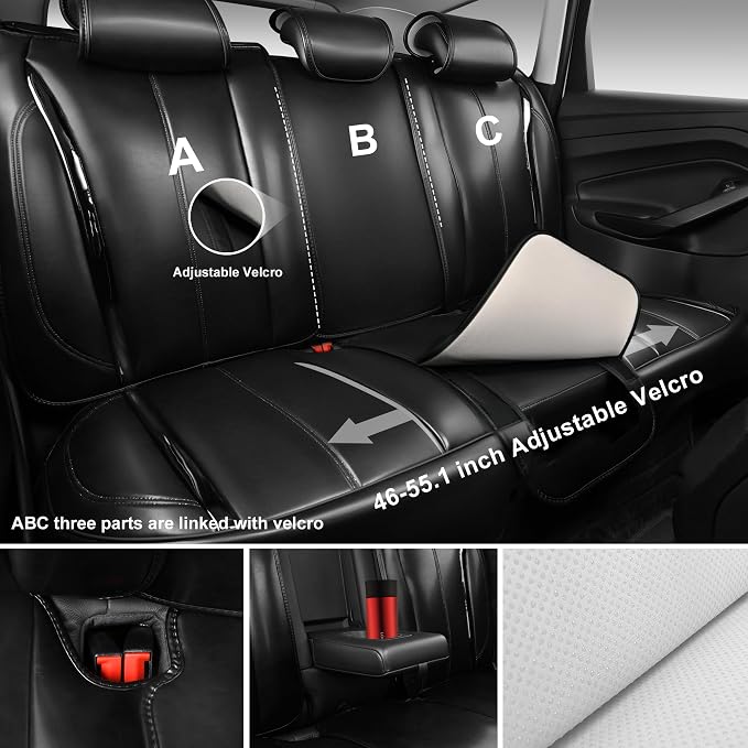 CAR PASS Ultra+ Nappa Patent Leather Car Seat Covers Full Set Universal Cushioned,Soft Breathable Waterproof Anti-Slip Driver Seats Backrest for SUV Pick-up Truck Sedan,5 Seats Aether Lustre All Black