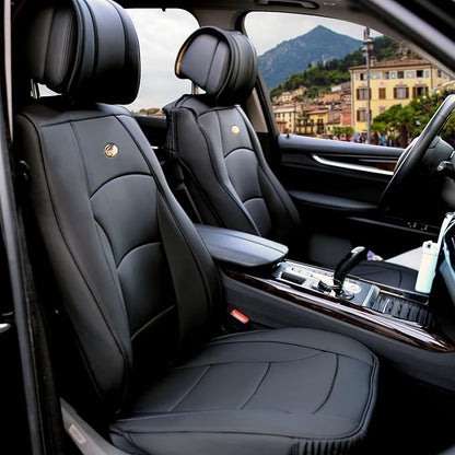 FH Group Ultra Comfort Highest Grade Faux Leather Full Set Car Seat Cushions– Universal Fit for Cars Trucks & SUVs (Solid Black)