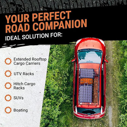 Truck Bed Cargo Net – 3 x 4 Foot, Heavy-Duty Elastic Mesh with 12 Hooks and 12 Blue Clips and Storage Bag for Pickup for Cargo Netting, Securing Loads in Trailers, SUVs & Roof Racks