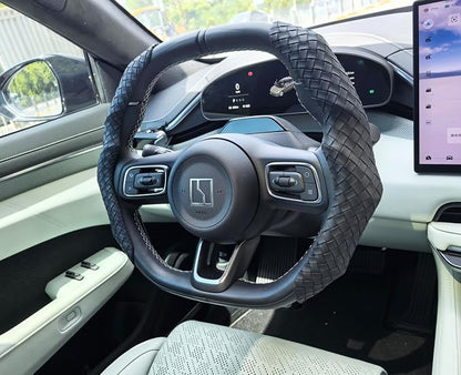 Quick Install Braided Pattern Nappa Leather Steering Wheel Grips,Woven Texture Car Steering Wheel Cover,for Women,for 14 to 15.5 inches Sedan Coupe SUV