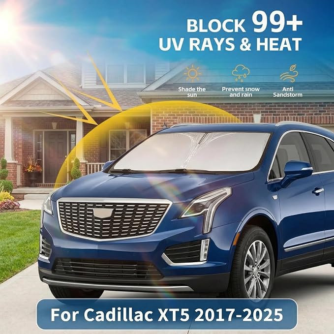 Windshield Sun Shade for Cadillac XT5 2017-2025 Sunshade Front Window Shade Custom Fit XT5 Accessories Sun Visor Foldable Shade Blocks UV Rays Accessories