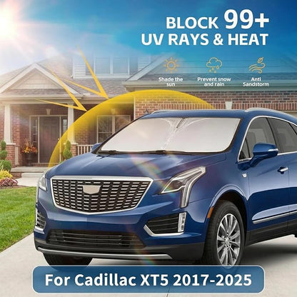 Windshield Sun Shade for Cadillac XT5 2017-2025 Sunshade Front Window Shade Custom Fit XT5 Accessories Sun Visor Foldable Shade Blocks UV Rays Accessories
