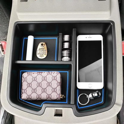 HGWEI Center Console Organizer Compatible with 2007-2014 Chevy Silverado GMC Sierra Avalanche Tahoe Suburban Yukon Yukon XL Accessories, Floor Mounted Center Console ONLY,Blue Trim