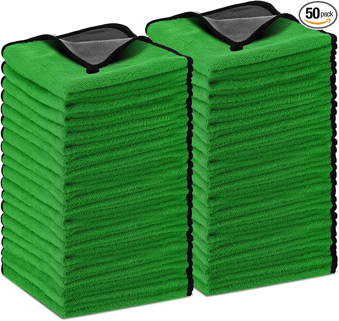 Tallew 50 Pcs Microfiber Towels:16"x16" Microfiber Drying Towels Bulk Micro Fiber Car Cleaning Cloth for Cars Drying Washing Polishing Office Windows Cleaning Household Supplies (Green,Gray)