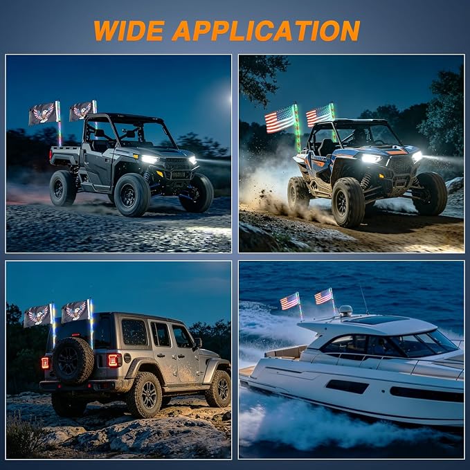 Nilight LED Whip Light 2PC 4FT Spiral RGB Antenna Whips with Spring Base, App/Remote Control DIY Chasing Patterns Brake & Reverse Turn Signal Lights for Side by Side ATV UTV RZR Can-Am Buggy Jeep