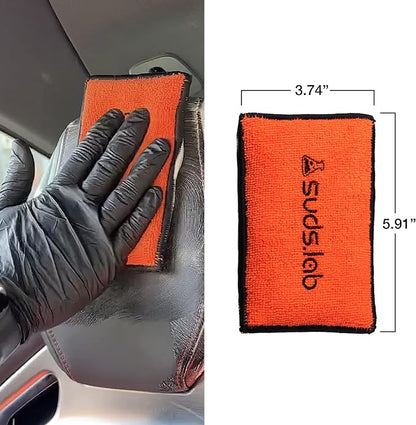 Suds Lab DS Detailing Scrub Sponge – Microfiber Scrub Pad for Car Detailing, Two Textures for Polishing & Scrubbing, Durable & Absorbent, Multi-Surface Use, Washable & Reusable – 6 Pack, Orange
