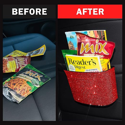 Cavalcade Car Trash Can, Hanging Trash Bin, Leakproof Garbage Organizer, Bling Vehicle Waste Basket, Mini Dustbin Container with Clip for Car, Office, Kitchen, Bedroom, Home and More, Red, Small