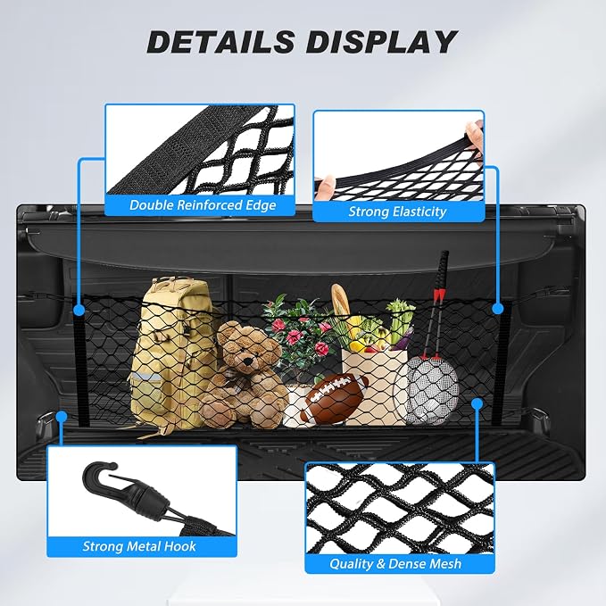 Karltys Cargo Net for Toyota RAV4 2019-2026 Trunk Net | Envelope Style Elastic Mesh Net | Heavy Duty Metal Hooks | Toyota RAV4 Accessories
