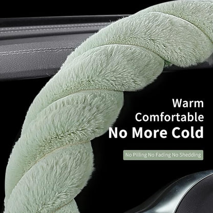 HighnessHwoo Luxury Fluffy Winter Car Steering Wheel Cover for Women Soft Warm Plush Cute Auto Accessories for Vehicle, Sedan, Universal, Fuzzy, Anti Slip, Green, Standard Size, 14.75-15.15"