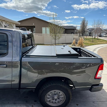 YITAMOTOR FRP Hard Tri-Fold Truck Bed Tonneau Cover Compatible with Dodge Ram 1500 2009-2024 (19-24 Classic ONLY), 5.7 ft Bed Without Rambox