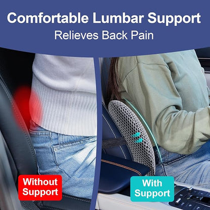 BYMECOST Lumbar Support Pillow for Car, Memory Foam Car Seat Back Support Pillow for Driving, Back Cushion with Strap for Pain Relief, Ergonomic Back Cushion for Office Chair, Wheelchair (Grey)