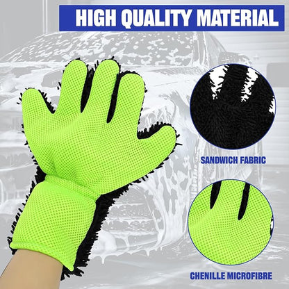 2PCS Car Wash Mitt, 5 Finger Chenille Microfiber Cleaning Mitt for Cars, Scratch-Free Auto Washing Gloves, Car Interior Exterior Cleaning Gloves, Great for Hard-to-Reach Areas (Black)