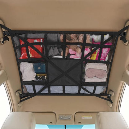 Extra Large Car Ceiling Cargo Net 43.3×27.5 Inch for SUV Minivan Truck Van,Roof Storage Organizer, Overhead Mesh Cargo Holder,Fits Most 4 Handle Vehicles for Road Trip Camping Travel